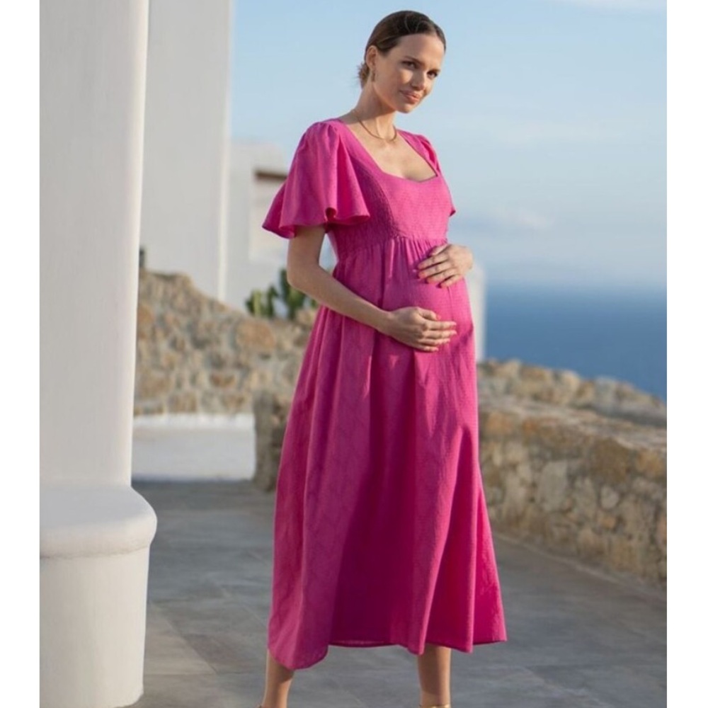 Seraphine Broderie Anglaise Maternity Nursing Midi Dress